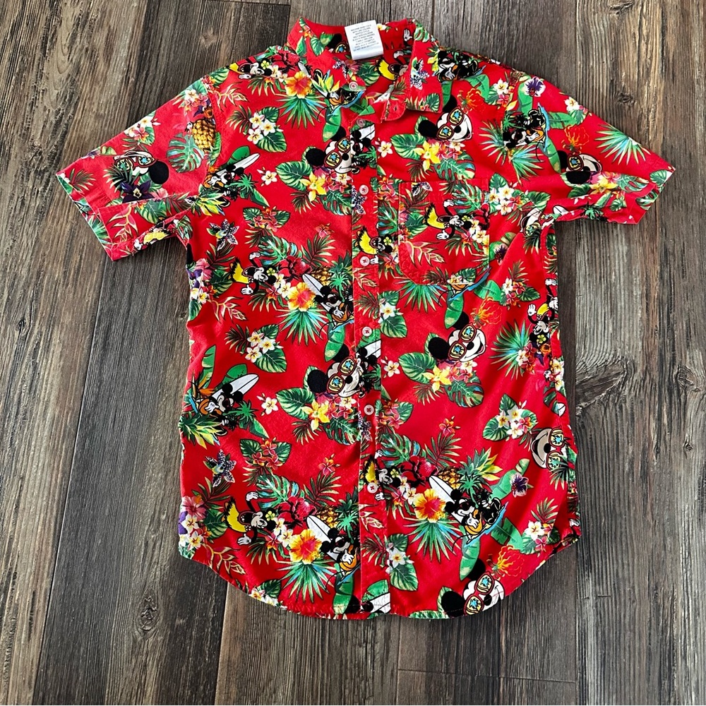 Disney Hawaiian button up shirt Mickey Mouse Minnie aloha vacation men's small